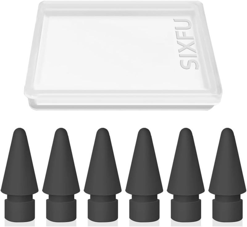SIXFU 6 Pack Tips for Apple Pencil tip, Apple Pen Tip Compatible with iPad Pencil Tip with Cover Case for Apple Pencil Pro/USB-C/ 1st Gen/ 2nd Generation iPencil(Black) - Image 1